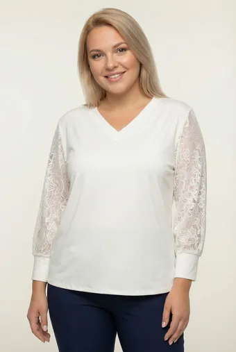 Béžová halenka s krajkovým rukávem