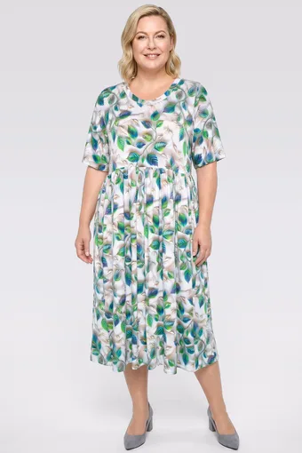 Kopie Kopie Bílé šaty s tmavě modrými puntíky